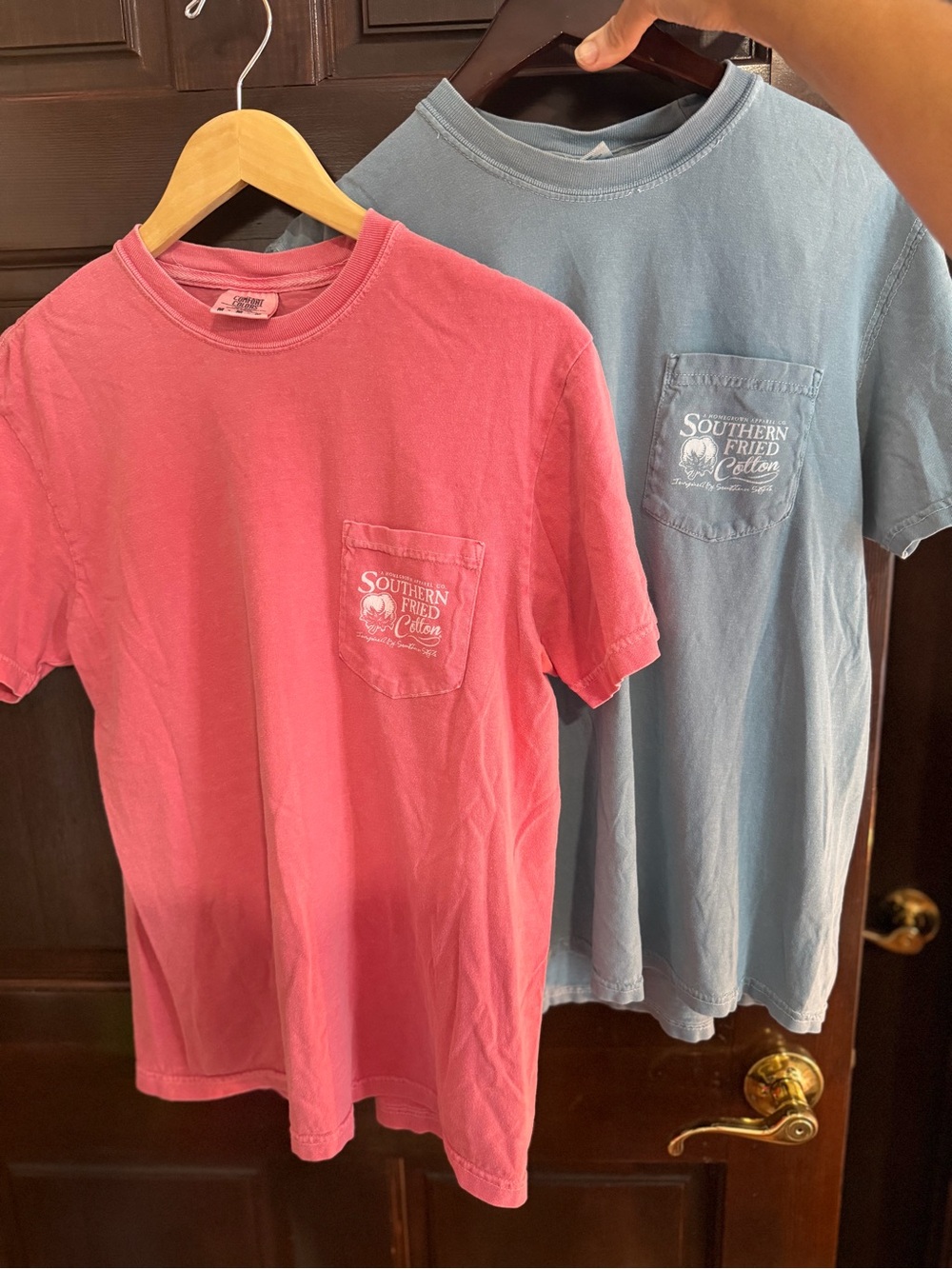 Southern Fried Cotton Pocket Tee Bundle- Coral Pink and Dusty Blue